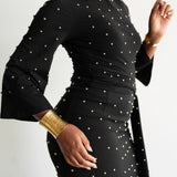 The Perfect Elevated T-Shirt with Draping in Black with Gold Beads