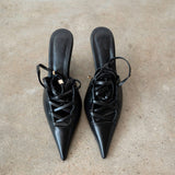 Lacy Lace-Up Unique Heel in Black