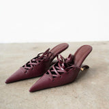 Lacy Lace-Up Unique Heel in Maroon