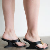 Zari Thong Wedge Sandal in Black and Gold