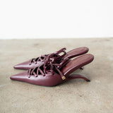 Lacy Lace-Up Unique Heel in Maroon