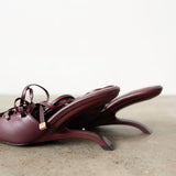 Lacy Lace-Up Unique Heel in Maroon