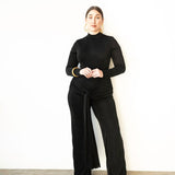 Kiki Long Sleeve Draped Jumpsuit in Black