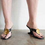 Zari Thong Wedge Sandal in Black and Gold