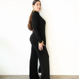 Kiki Long Sleeve Draped Jumpsuit in Black