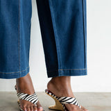 Abila Pony Hair Thong Wedge Sandal with Gold Heel in Zebra Print