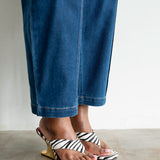 Abila Pony Hair Thong Wedge Sandal with Gold Heel in Zebra Print