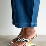 Abila Pony Hair Thong Wedge Sandal with Gold Heel in Zebra Print