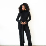 Kiki Long Sleeve Draped Jumpsuit in Black