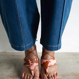 Malu Pony Hair Lace Up Thong Sandal with Ball Heel in Cow Print