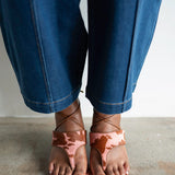 Malu Pony Hair Lace Up Thong Sandal with Ball Heel in Cow Print