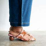 Malu Pony Hair Lace Up Thong Sandal with Ball Heel in Cow Print