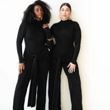 Kiki Long Sleeve Draped Jumpsuit in Black