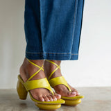 Lala Lace-Up Platform Sandals in Chartreuse Green