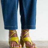 Lala Lace-Up Platform Sandals in Chartreuse Green
