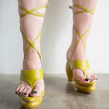 Lala Lace-Up Platform Sandals in Chartreuse Green