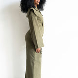 Kayla Long Sleeve Wide Leg Utility Jumpsuit in Olive Green