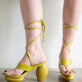 Lala Lace-Up Platform Sandals in Chartreuse Green