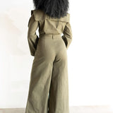 Kayla Long Sleeve Wide Leg Utility Jumpsuit in Olive Green