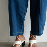 Raina Lace Up Sandal with Wooden Heel in White