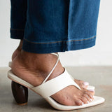 Raina Lace Up Sandal with Wooden Heel in White