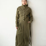 Stacy Fringe Track Maxi Skirt in Olive Green