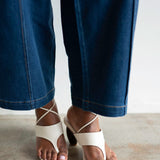 Raina Lace Up Sandal with Wooden Heel in White