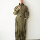 Stacy Fringe Track Maxi Skirt in Olive Green
