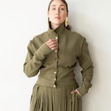 Stacy High Neck Long Sleeve Track Jacket in Olive Green