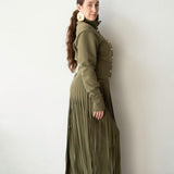 Stacy Fringe Track Maxi Skirt in Olive Green