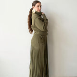 Stacy Fringe Track Maxi Skirt in Olive Green