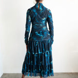 Omi Tiered Skirt Mesh Maxi Dress with Long Sleeves