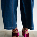 Raina Velvet Lace Up Sandal with Gold Heel in Plum