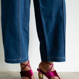 Raina Velvet Lace Up Sandal with Gold Heel in Plum