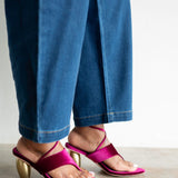 Raina Velvet Lace Up Sandal with Gold Heel in Plum