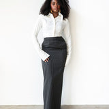 Ade Long Maxi Skirt in Black Pinstripe
