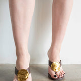 Zari Thong Wedge Sandal in Brown and Gold