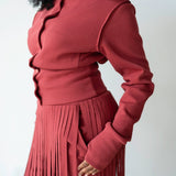 Stacy High Neck Long Sleeve Track Jacket in Red