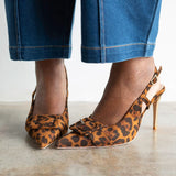Nimr Belt Slingback Pumps in Leopard
