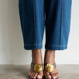 Zari Thong Wedge Sandal in Brown and Gold