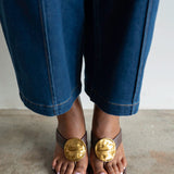 Zari Thong Wedge Sandal in Brown and Gold