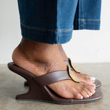 Zari Thong Wedge Sandal in Brown and Gold