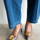 Goldie Slingback Pumps in Brown and Gold