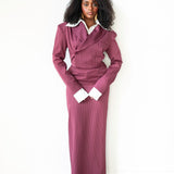 Ade Long Maxi Skirt in Maroon Pinstripe