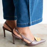 Goldie Slingback Pumps in Brown and Gold