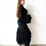 Wura High Neck Long Sleeve Tassel Knit Top in Black