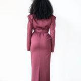 Ade Long Sleeve Cropped Blazer in Maroon Pinstripe