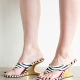 Abila Pony Hair Thong Wedge Sandal with Gold Heel in Zebra Print