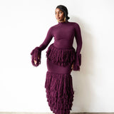 Wura High Neck Long Sleeve Tassel Knit Top in Plum