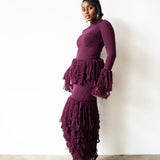 Wura High Neck Long Sleeve Tassel Knit Top in Plum